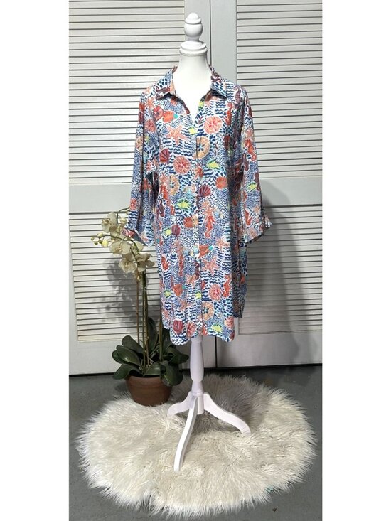 Talbot Dresses & Skirts - NWT Talbot Women's Blue Cotton Seahorse Crinkle Beach Shirt Dress Size 2X 3453